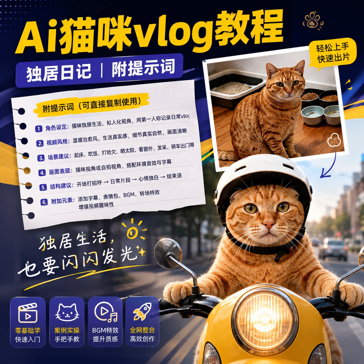 AI生成视频 AI猫咪vlog教程独居日记附提示词 短视频制作全套教学图片