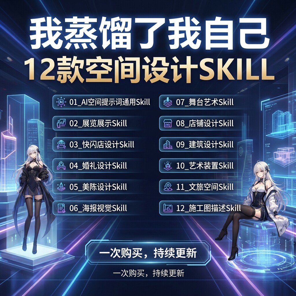 AI空间设计Skill提示词模板12套多场景展览婚礼建筑文旅绘图素材