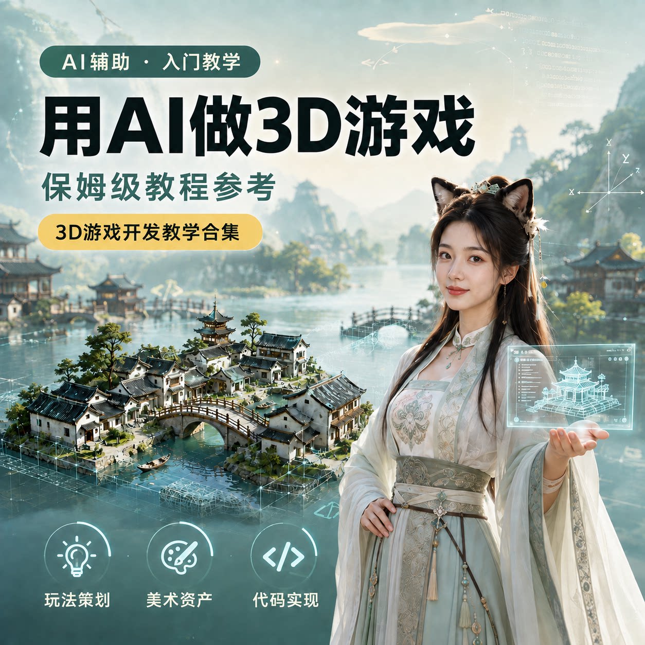 AI辅助3D游戏开发系统课程关卡玩法设计模型素材程序编写入门教学