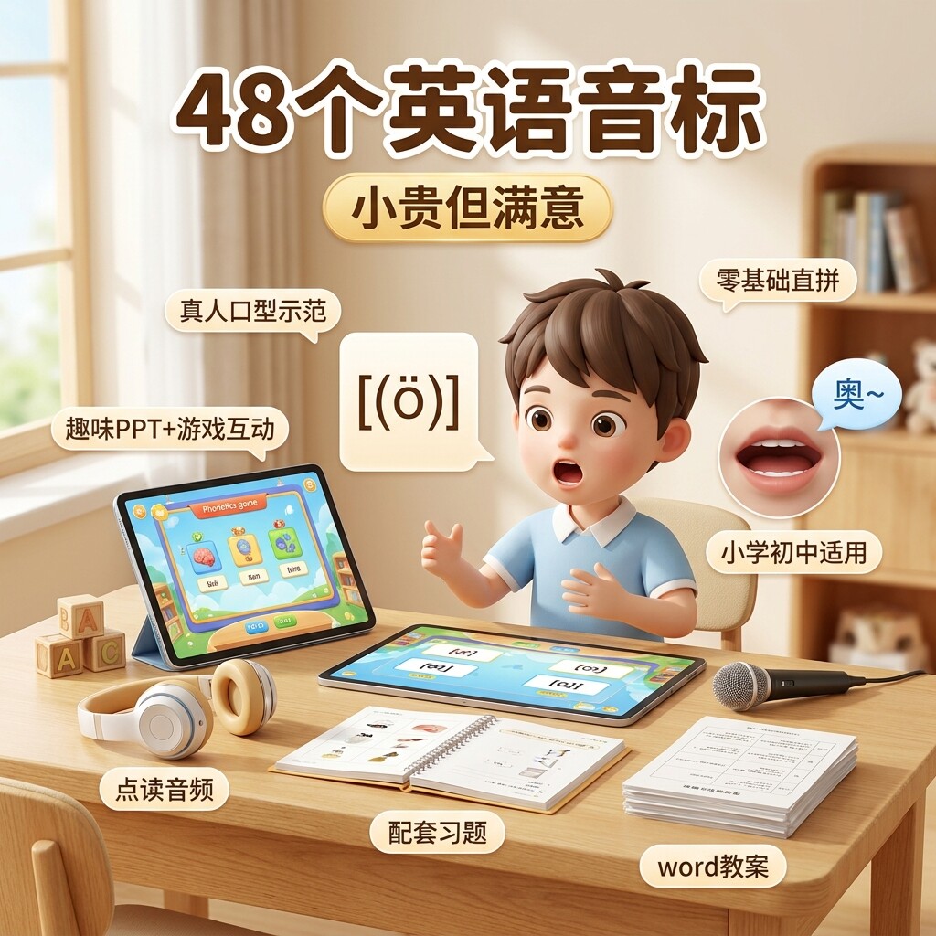 48英语音标趣味PPT课件游戏互动发音教学教案习题音频电子版资料