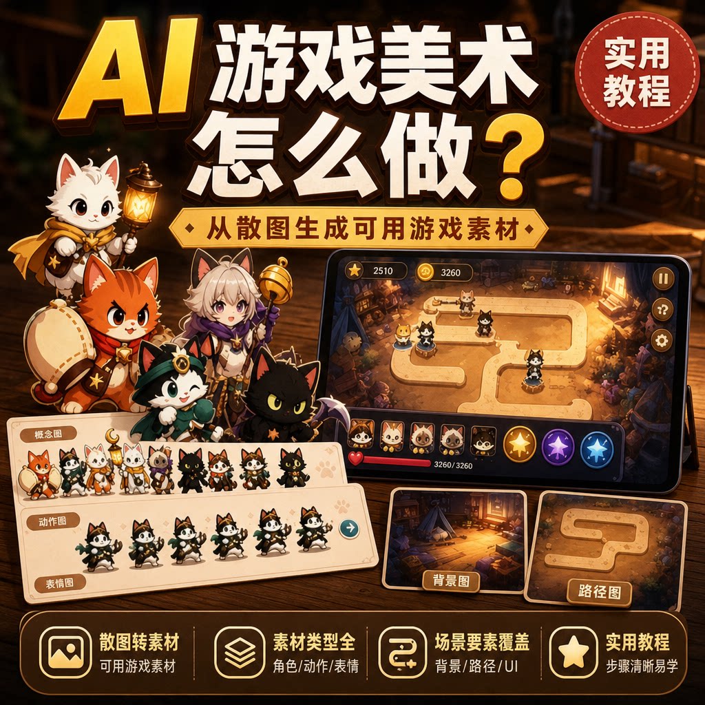 AI 游戏美术教程散图生成游戏素材教程解决出图难落地参考资料