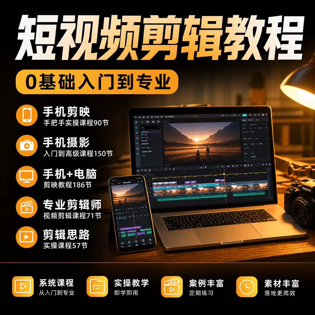摄影实战课程剪映短视频剪辑教程自学素材自媒体制作教学运营技巧