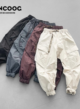 VANCOOG春秋潮水洗宽松收脚裤百搭低裆哈伦跨裤多袋工装休闲裤男