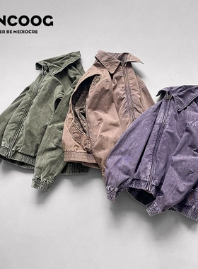 VANCOOG春季美潮百搭复古工装外套短款jacket宽松拼接休闲夹克男