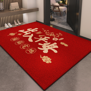 红色丝圈地垫入户门垫喜庆进门门垫家用防滑耐脏脚垫出入平安地毯