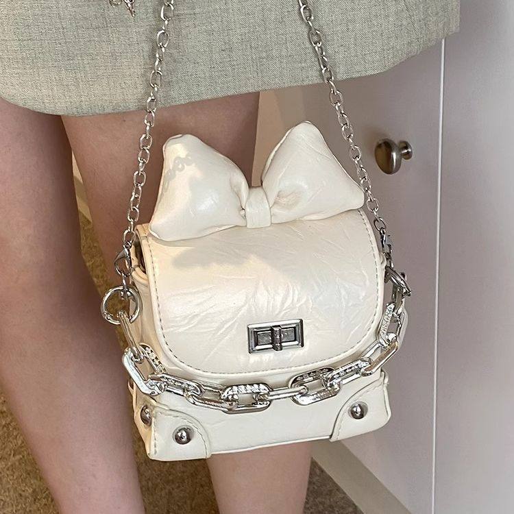 可爱迷你口红小包包女包2025新款网红蝴蝶结百搭斜挎包链条单肩包