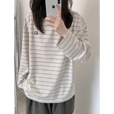 日系复古条纹长袖T恤女