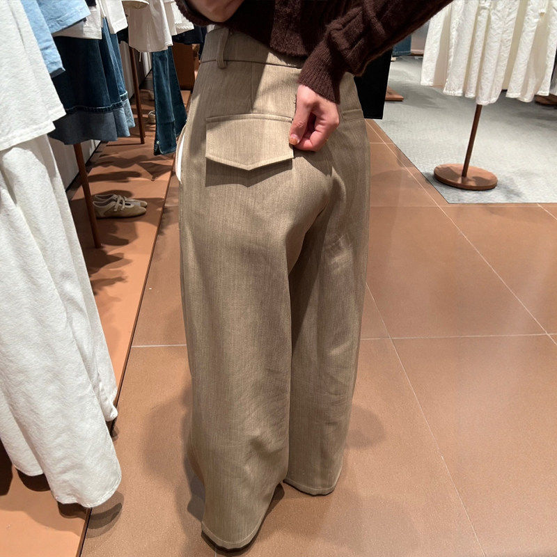 卡其色复古阔腿西装裤子2026春季新品女款大码老钱风休闲裤梧桐裤