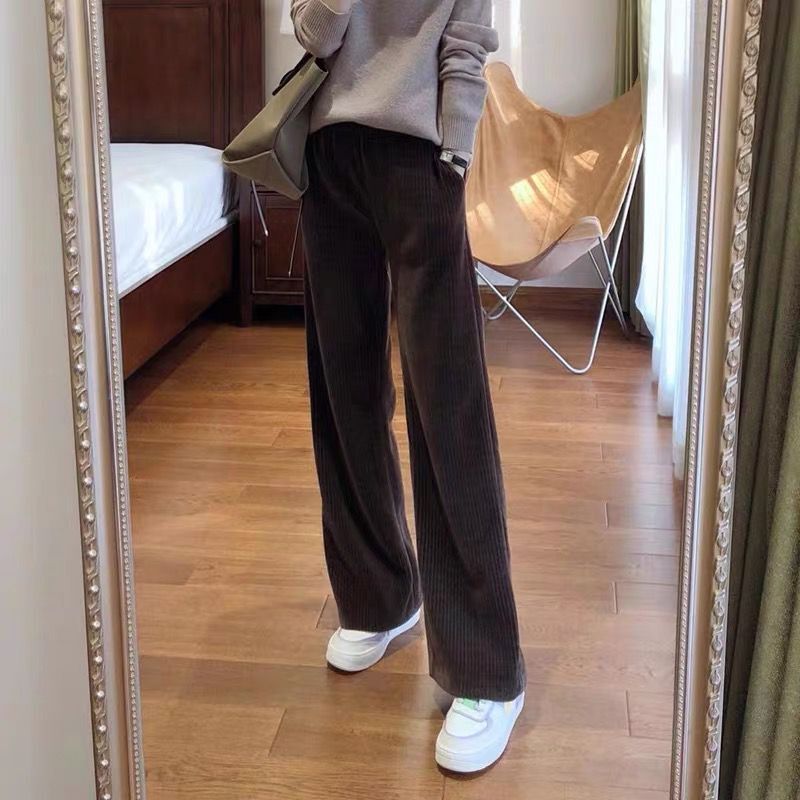 雪尼尔阔腿裤女秋冬加绒高腰宽松直筒长裤垂感咖色灯芯绒拖地裤子,女装/女士精品,休闲裤,淘宝优惠券,粉丝福利购,淘宝优惠卷