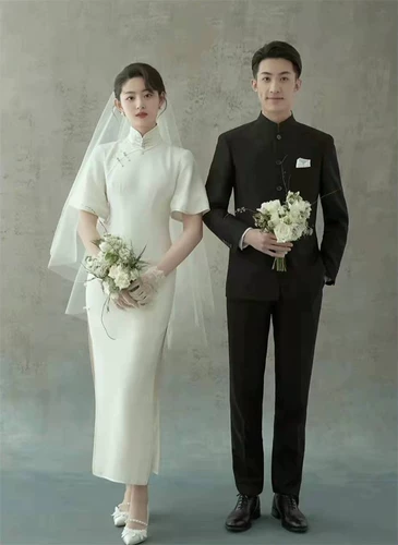 Реквизит для фотографии для влюбленных, свадебное платье, ципао, китайский стиль, с рукавом