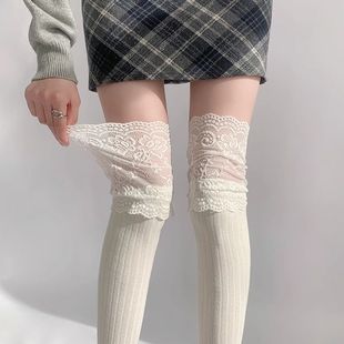 甜美 H女花边过膝蕾丝袜子高筒洛丽塔长筒袜jk堆堆日系秋冬款