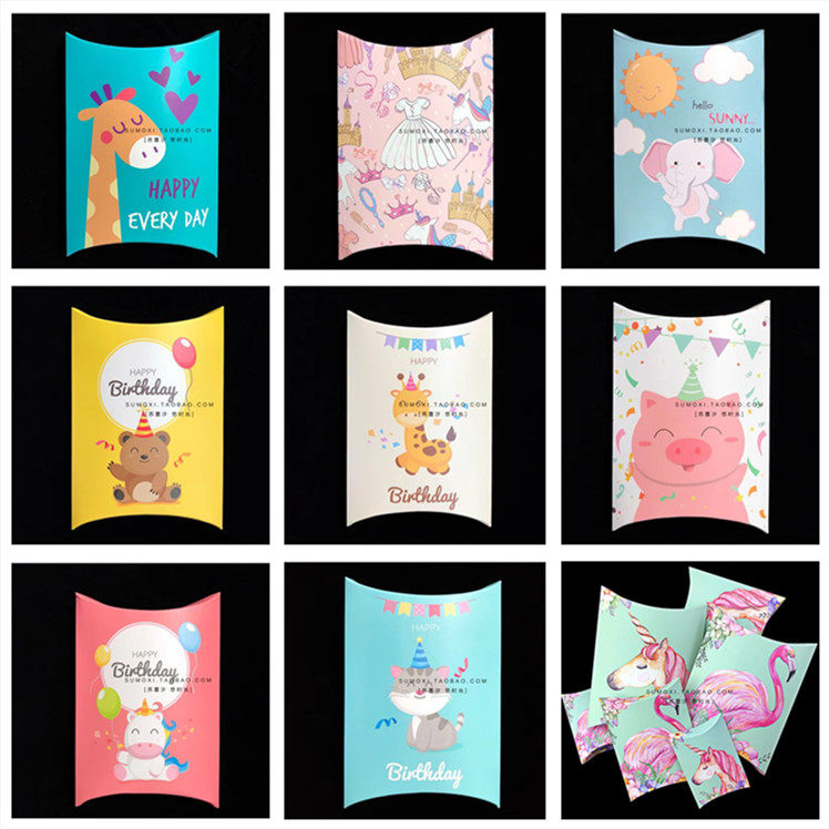 10个可爱卡通独角兽枕头盒饼干盒牛轧糖围巾内衣包装盒生日喜糖盒