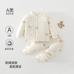 9月龄宝宝衣服秋冬2026新款婴儿60g夹棉套装新生儿保暖棉袄冬季10