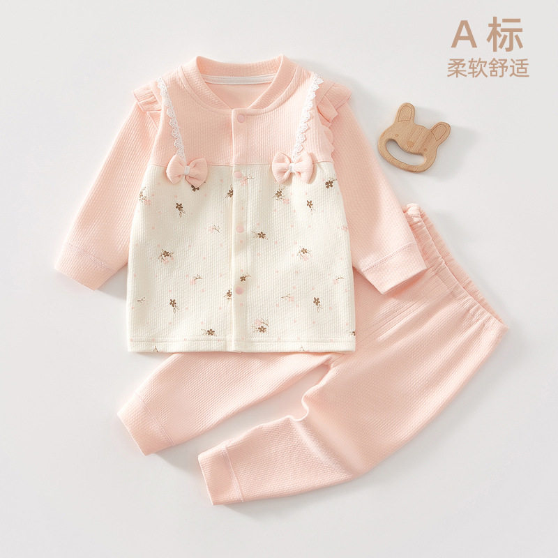 80码女宝衣服婴幼儿春秋纯棉套装新生儿舒绒秋衣秋裤分体秋季漂亮
