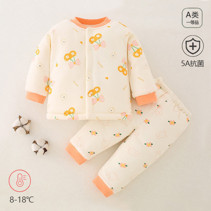 男宝宝2025新款冬装婴儿冬季加厚夹棉套装新生保暖棉衣外出服160g