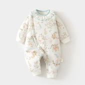 初冬小月龄宝宝衣服婴儿冬季 新款 60克薄棉连体衣纯棉保暖哈衣外出