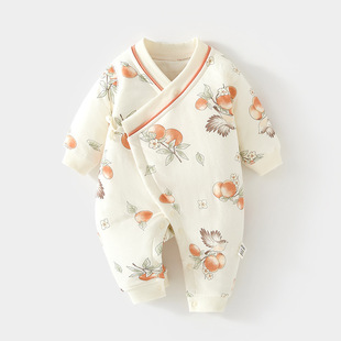 新生婴儿春季连体衣40克薄棉哈衣纯棉初生宝宝春天蝴蝶衣满月出月