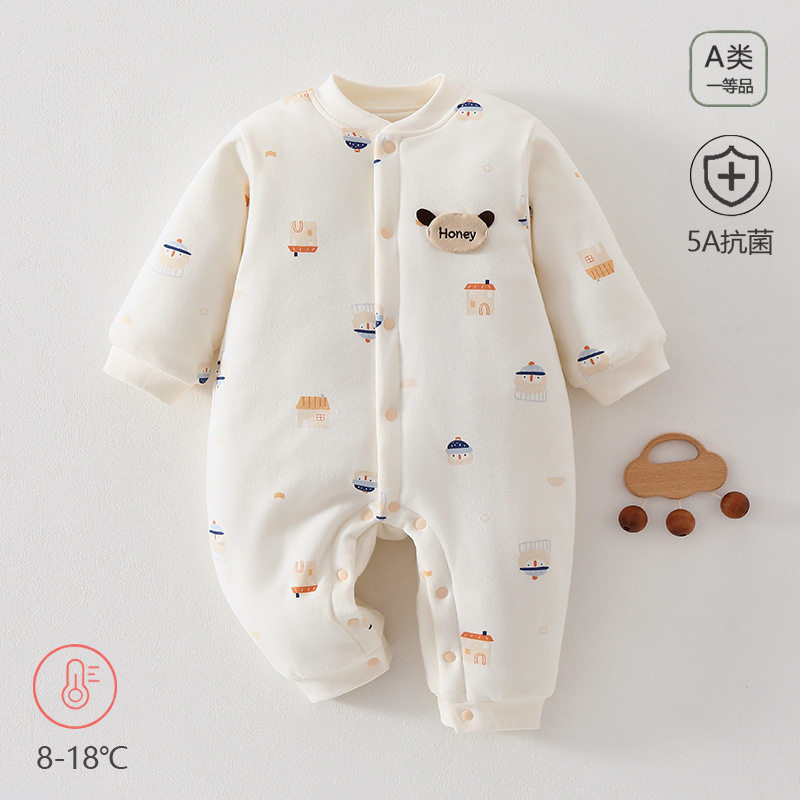 11个月宝宝衣服秋冬婴儿夹棉连体衣冬季120克三层保暖加纯棉哈衣8