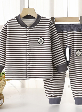 婴儿衣服秋冬宝宝秋季加绒保暖套装儿童秋衣裤开裆两件套外穿80码