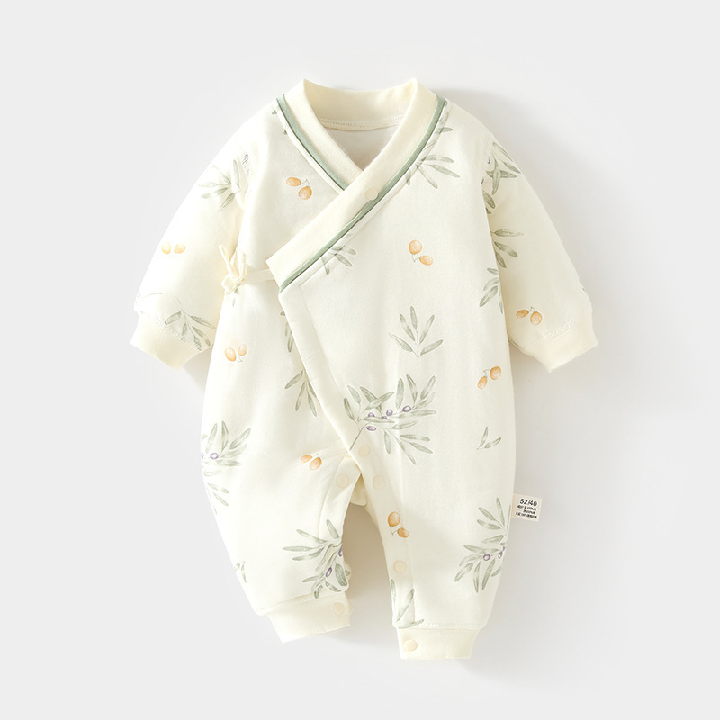40g薄棉婴儿连体衣新生宝宝秋装哈衣和尚服纯棉初生蝴蝶衣外出服