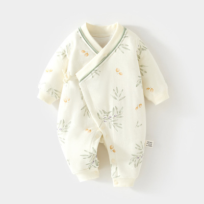 40g薄棉婴儿连体衣新生宝宝秋装哈衣和尚服纯棉初生蝴蝶衣外出服
