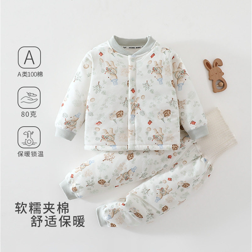 6个月宝宝衣服冬装婴儿80g薄棉套装a类无骨秋冬夹棉保暖居家棉服7