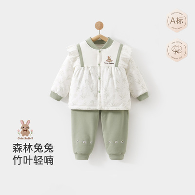 小公主洋气冬装套装婴幼儿150g夹棉冬季棉服女宝宝保暖分体外出服