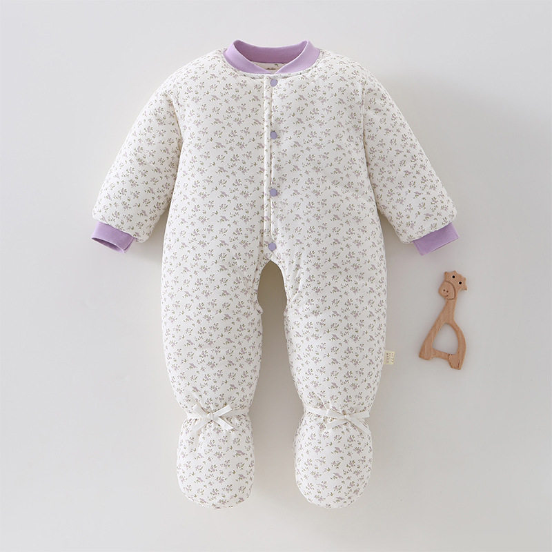 冬季婴儿外出服加厚宝宝300克夹棉保暖爬服开档包脚哈衣可爱洋气