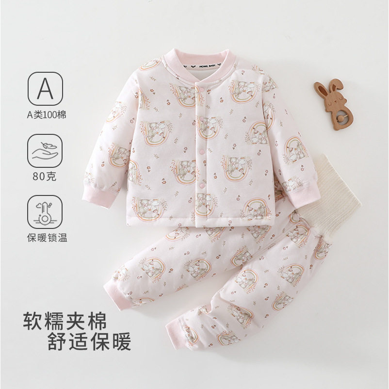 婴幼儿洋气小衣服秋冬宝宝80g薄棉分体保暖衣居家外出服两件套1岁