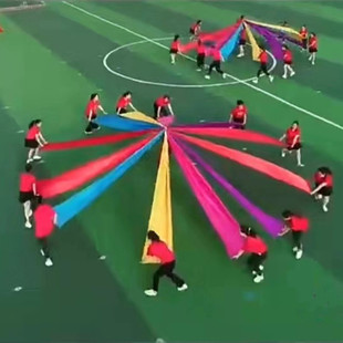 秧歌舞蹈红绸带加厚彩绸子运动会开幕式七色彩绸学生入场创意道具