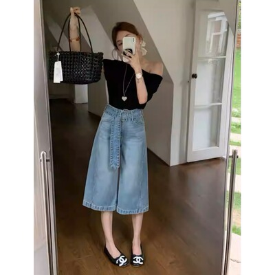 BRAZA JONNH配腰带 时髦精搭配高腰牛仔裤女七分裤显高显瘦