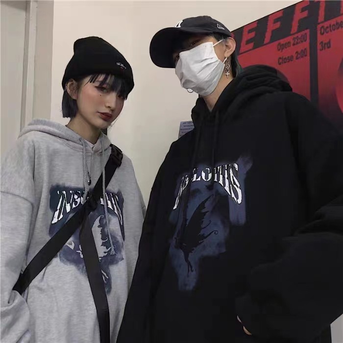 宽松加绒其他复古连帽卫衣男女款