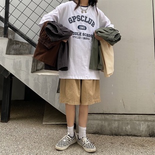 男原宿宽松阔腿休闲五分裤 韩国ins高街潮牌日系自制复古工装 短裤