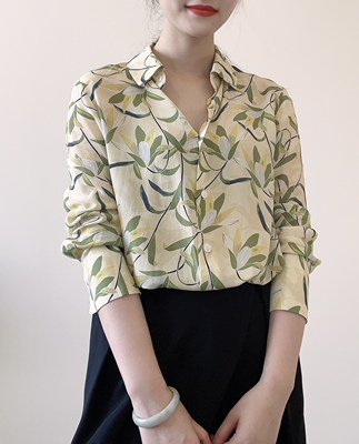 【特价清仓】100%真丝～欧洲站2023夏季新款通勤印花桑蚕丝衬衫