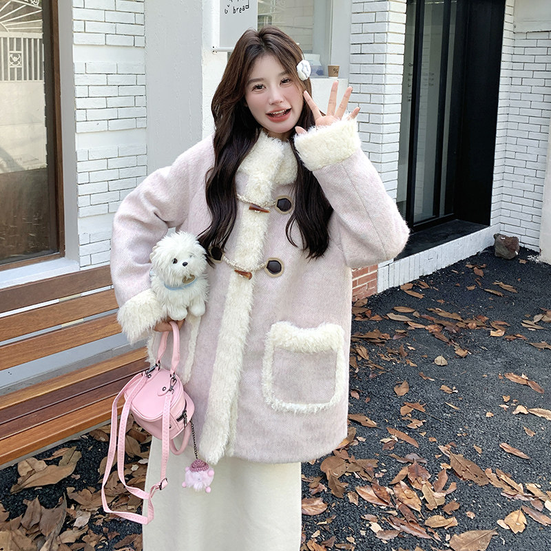 2025冬季新款现货数据好毛毛拼接呢大衣211-1828P195控288，女装毛呢外套，浙宝211