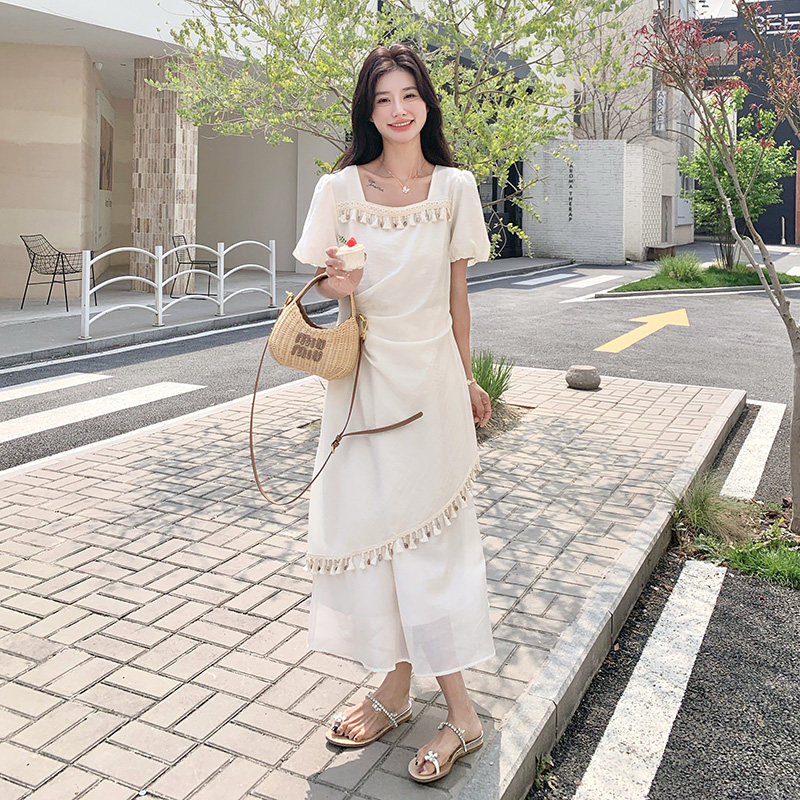 时尚不规则假两件拼接绣花吊带连衣裙女2025夏新款超好看气质长裙,女装连衣裙,浙宝211
