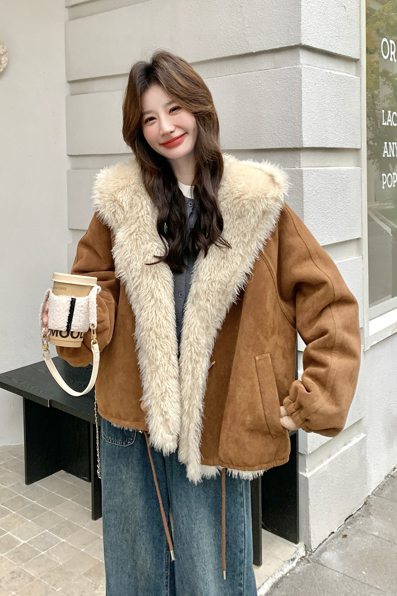 2025冬款新款两穿皮毛一体外套211-5879P225控328,女装毛呢外套,浙宝211