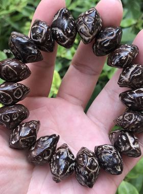 天然黑色天台莲台鬼脸菩提子佛珠手串文玩饰品念珠手链男女款
