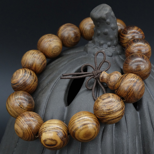 天然 海越南黄花梨纹路佛珠手串 非洲黑花梨木手链15mm男款 顺纹