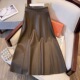 皮裙中长款 高腰伞裙半身裙秋冬女2025新款 A字裙裙子显瘦半身长裙