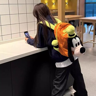 韩系ins新款 撞色高飞印花双肩包卡通玩偶头背包通勤百搭学生书包