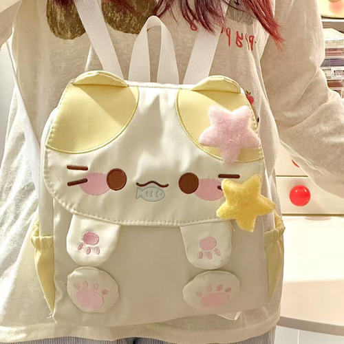 日系ins撞色可爱棉花小猫双肩包