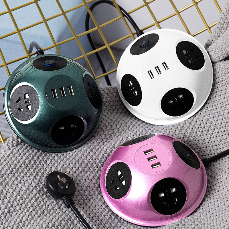 创意智能桌面插座办公多插位充电多功能usb快充圆形带线开关插排