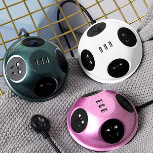 创意智能桌面插座办公多插位充电多功能usb快充圆形带线开关插排