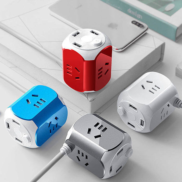 多功能usb魔方带线插座小巧立体智能多用插线板立方充电桌面插排