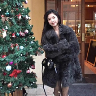 顽童托卡翻领环保皮草外套女冬季新款加厚中长款皮毛一体毛毛大衣