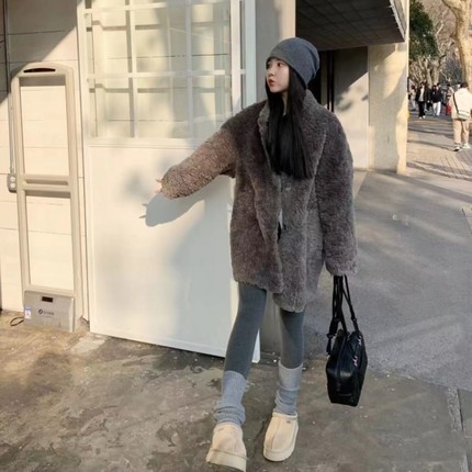 皮毛一体外套女冬季新款慵懒感环保皮草中长款宽松加厚毛毛绒上衣