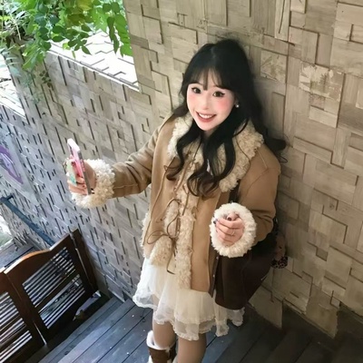 麂皮绒羊羔毛外套女冬新款短款