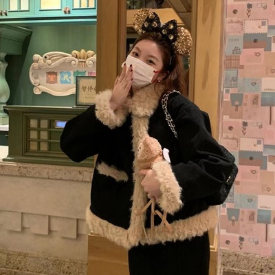 2025冬新款灯芯绒拼接毛毛外套女