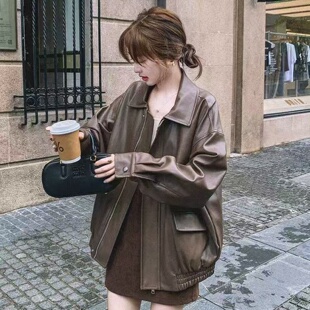 皮衣外套女短款2026春秋季新款美拉德咖色爆款机车夹克小个子上衣